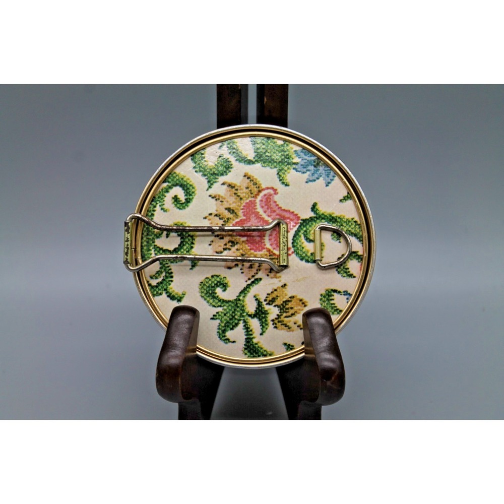 Vintage Round Compact Mirror Floral Paisley Gold Tone Folding Double Mirror